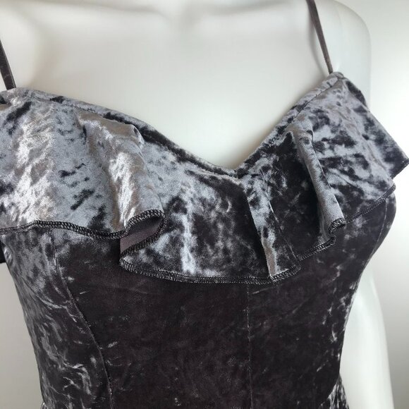 4 for $35 🍄 AE Gunmetal Crushed Velvet Ruffle Sleeve Mini Dress - Picture 5 of 9